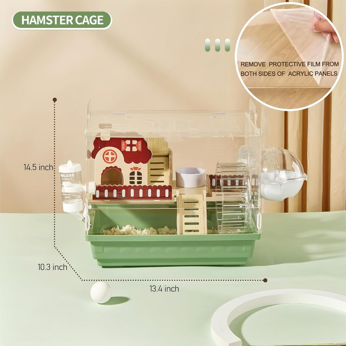 8 in 1 Clear Acrylic Hamster Cage with All Accessories,13.5''L* 10''W* 13''H Dwarf Hamster