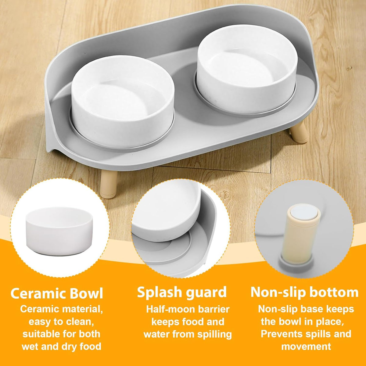 Elevated Dog Bowls Set, Ceramic Pet Food & Water Bowls with Non-Slip Stand, No Spill Design for