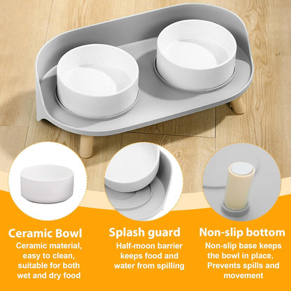 Elevated Dog Bowls Set, Ceramic Pet Food & Water Bowls with Non-Slip Stand, No Spill Design for