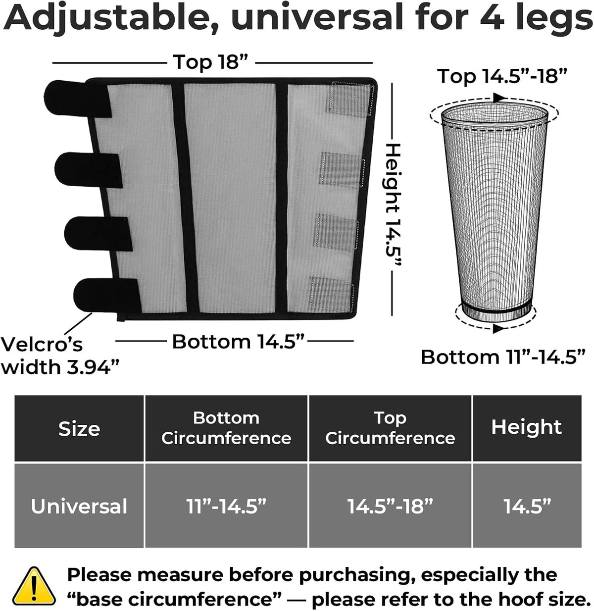 Mesh Horse Fly Boots Set of 4，Adjustable and Universal Loose Fitting & Non-Slip Horse Fly Leggings