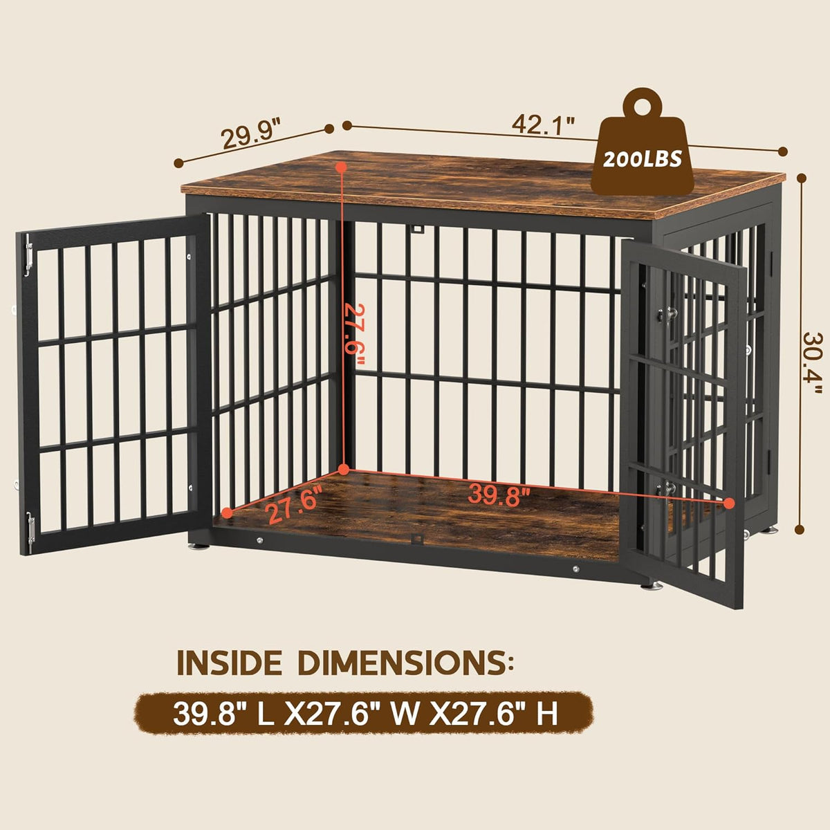 42 Inch Heavy Duty Dog Crate Furniture for Large and Medium Dogs, Decorative Pet House End Table