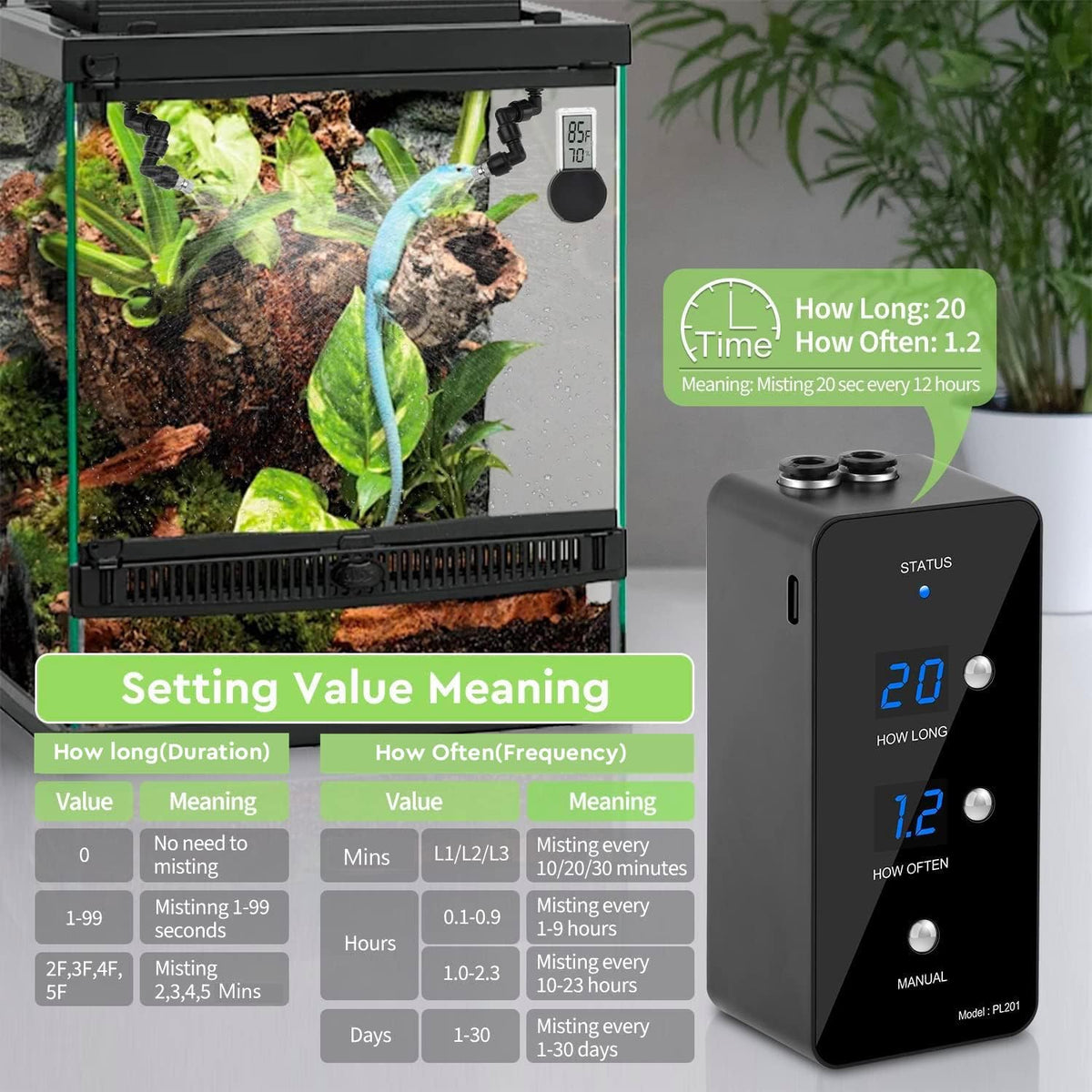 moistenland Reptile Humidifier, Misting System for Terrariums, Automatic with Adjustable Spray
