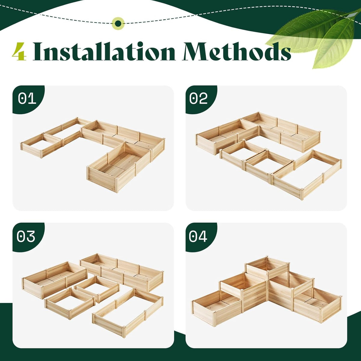 AMERLIFE 3-Tier Raised Garden Bed for Outdoor Gardening, Fir Wood Planter Box with Dividers