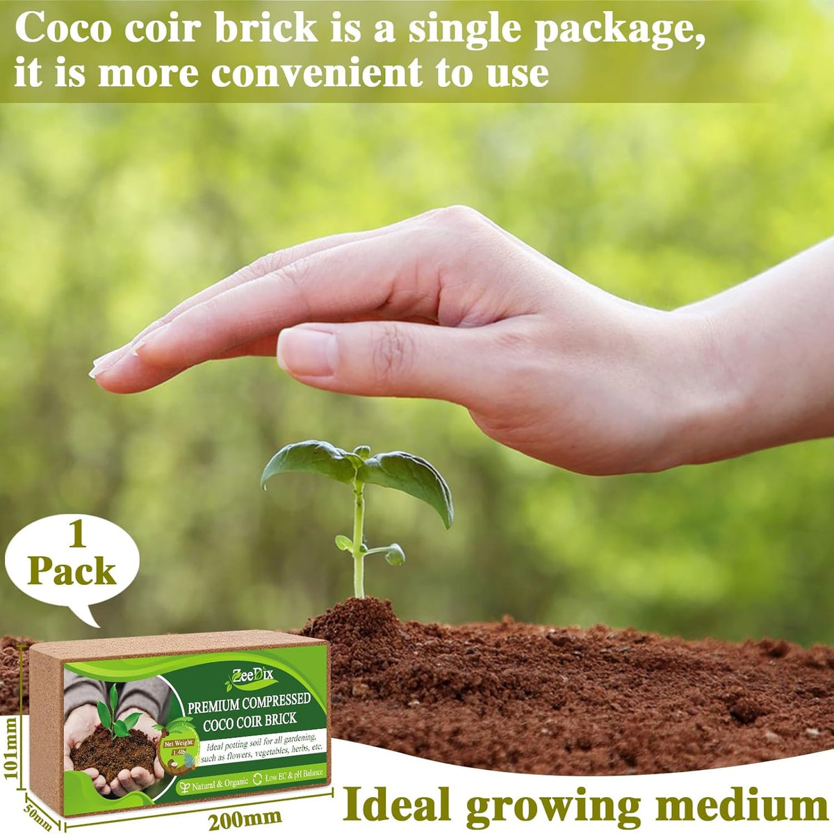 ZeeDix Compressed Coco Coir Brick for Plants, Premium Coconut Coir Bricks Potting Soil Mix, Natural