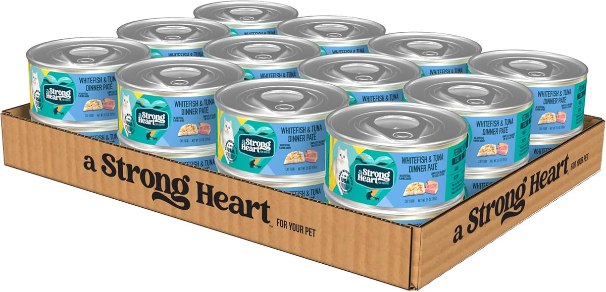 A Strong Heart Canned Wet Cat Food, Whitefish & Tuna Dinner Paté - 5.5 oz Cans (Pack of 24), Made