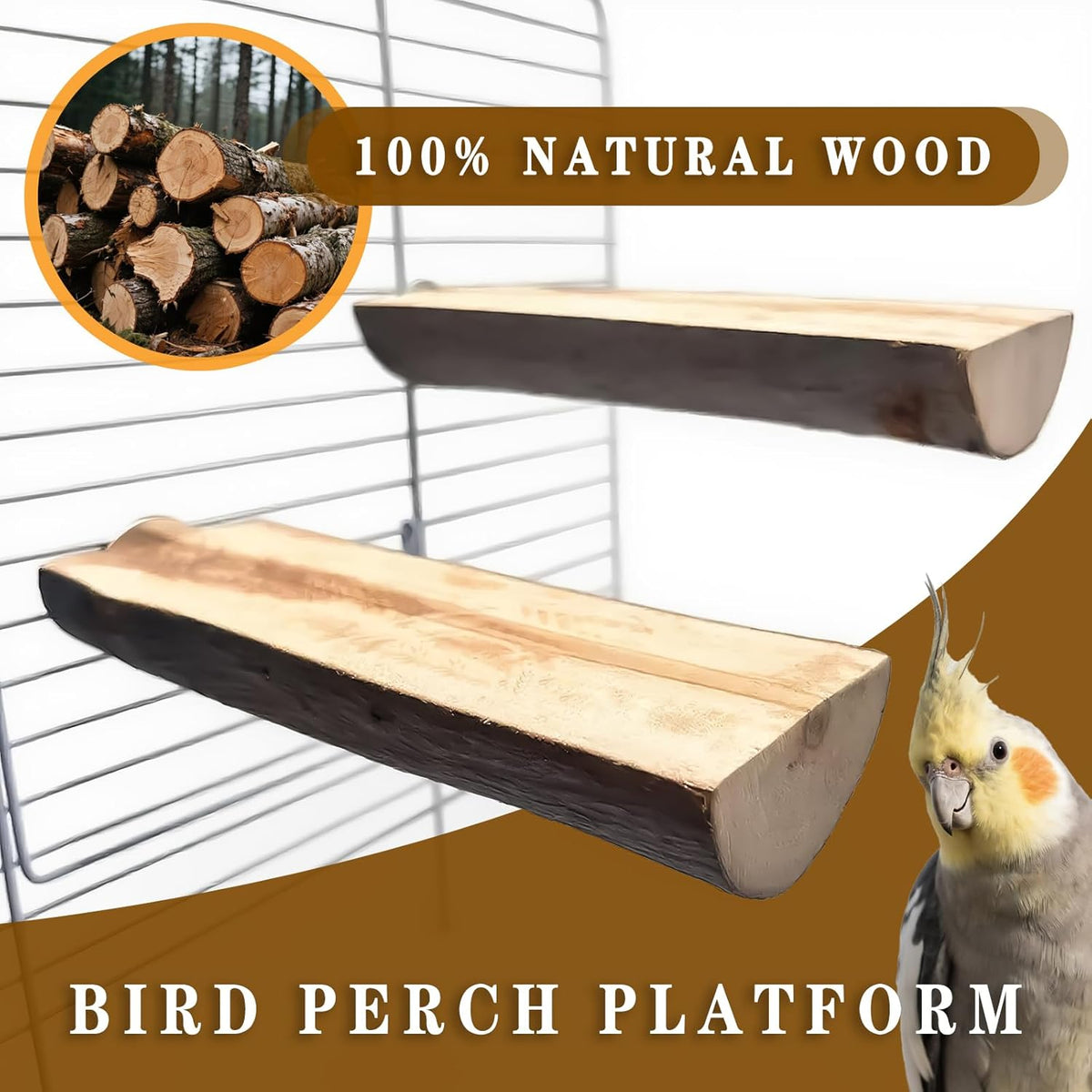 5Pcs Natural Wooden Bird Perch Set – Parrot Perch Toys, Wooden Perch Swing, Cage Accessories for
