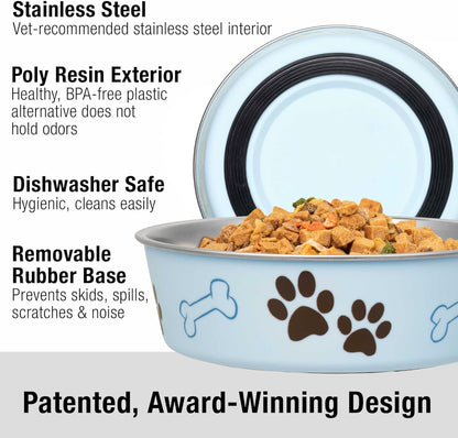 Loving Pets Bella Dog Bowls- Stainless Steel Dog & Cat Bowls - Spill Proof Dog Food Bowl, Cat Bowl