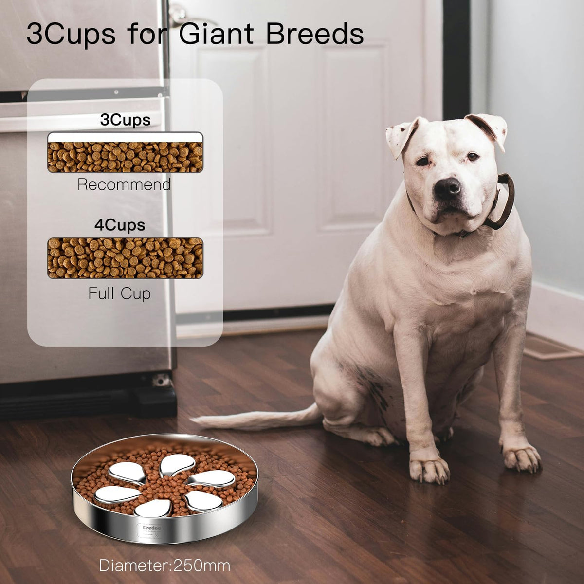 Slow Feeder Dog Bowls Large Breed 3Cups, Food Grade 304 Stainless Steel Dog Bowls with Non-Slip
