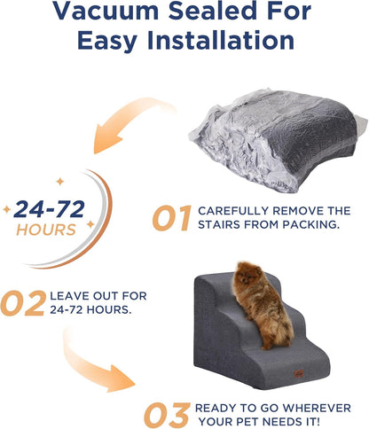 Gray Curved Dog Stairs Ramp for High Beds 22.8" H, 4-Step Dog Steps for Small Dogs and Cats, Pet