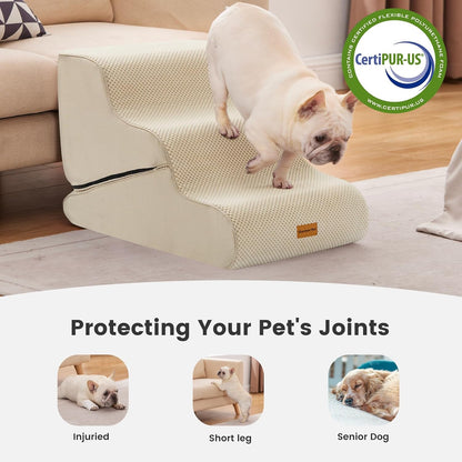 Gardner Pet Dog Stairs for Small Dogs 16.5" H, 2 in 1 Transformable 3-Step Pet Stairs and Dog Ramp
