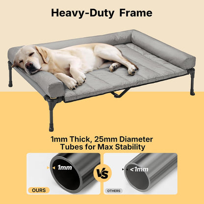 Veehoo Cooling Elevated Dog Bed Add Removable Waterproof Bolster Cushion Mat, Raised Pet Cot with
