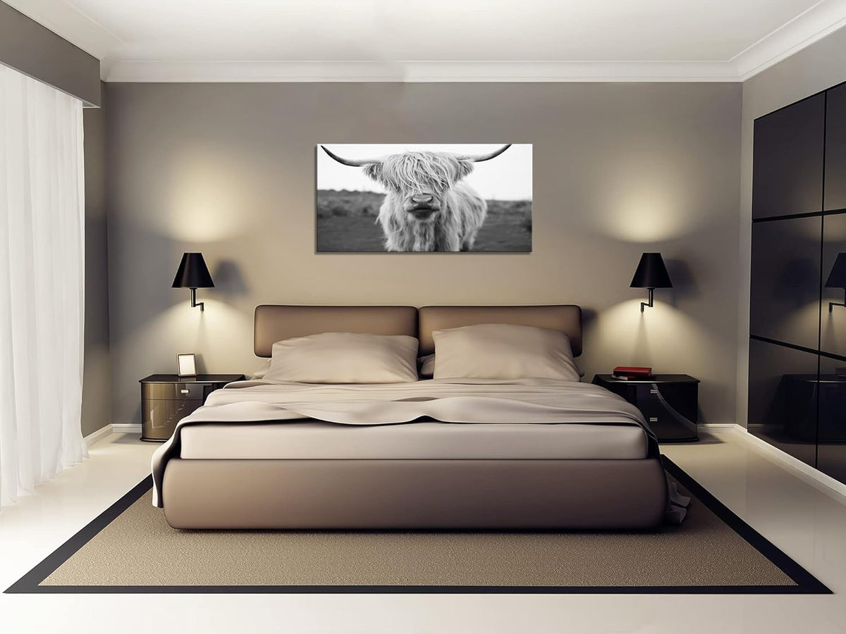 XXMWallArt FC3650 Highland Cow Canvas Art - Black and White Animal Wall Art for Living Room