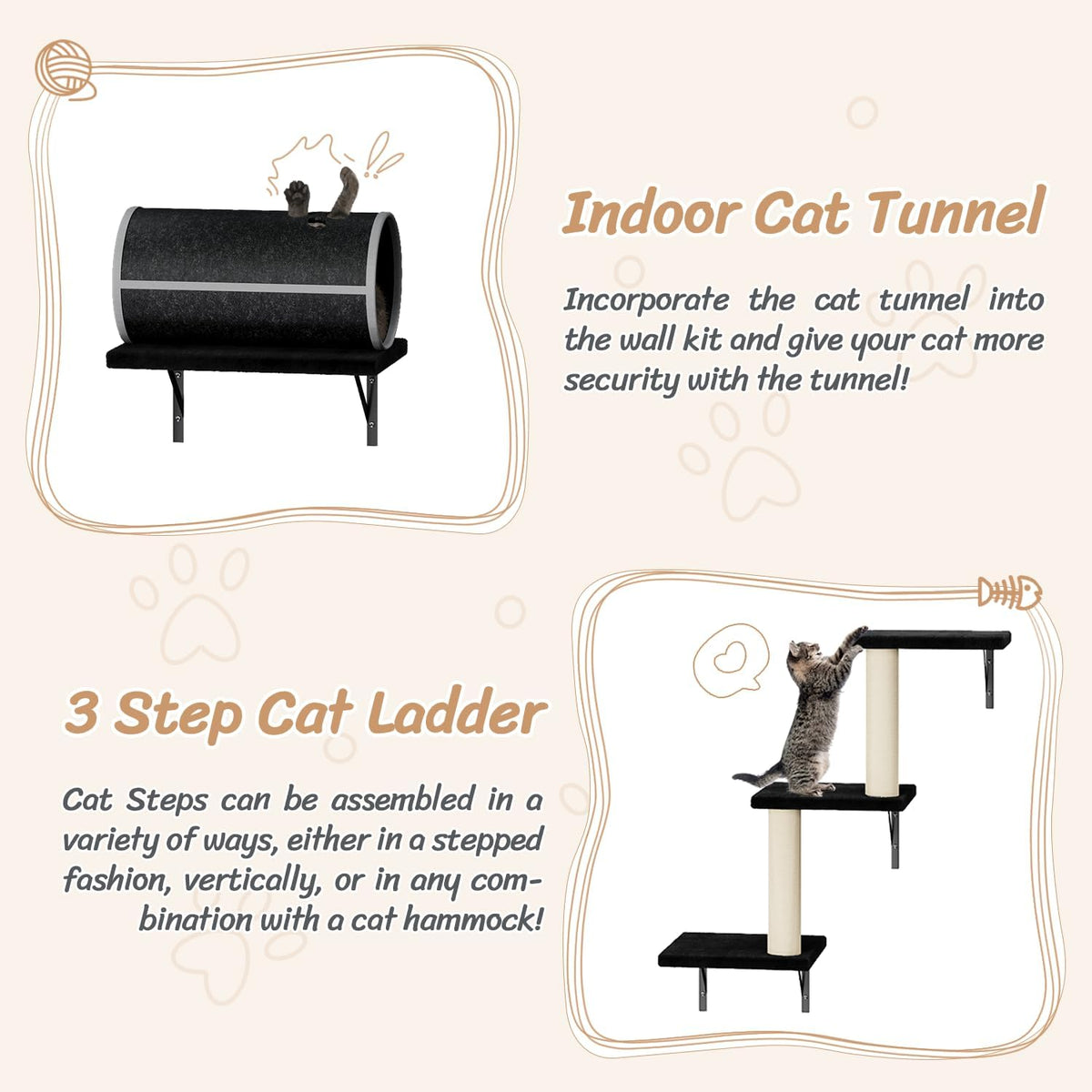 NUNU LAB 7-in-1 Wall Mounted Cat Climber Set, Cat Furniture with House, Tunnel, Bridge, Steps