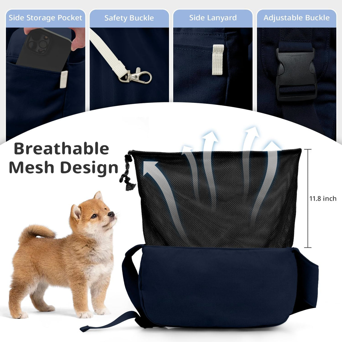 Dog Sling Carrier for Small Dogs and Cats, Lightweight Collapsible Pet Travel Bag with Adjustable