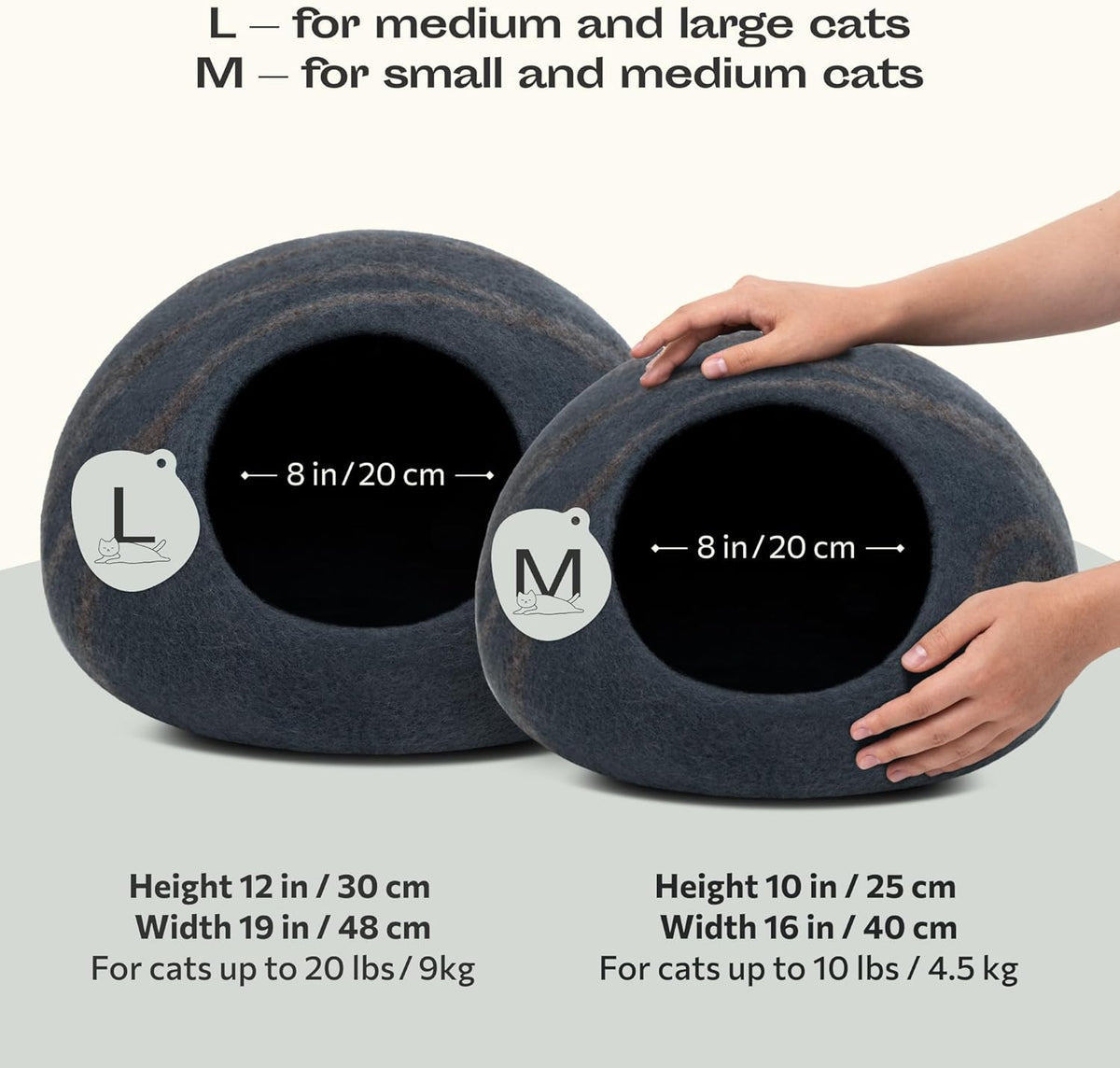 MEOWFIA Cat Cave – Premium Felt Cat Bed for Indoor Cats, Handmade 100% Merino Wool (Medium, Slate