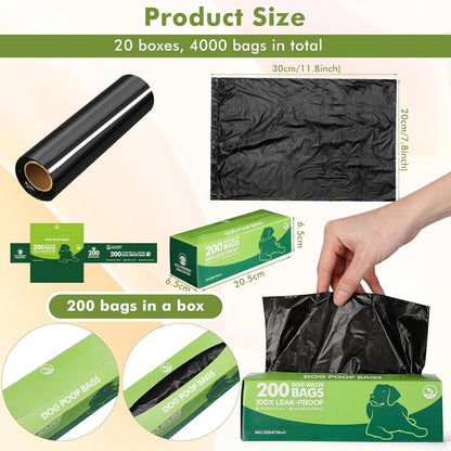 Sherr 20 Boxed Rolls 4000 Counts Dog Poop Bags Bulk Leak Proof Dog Waste Bags Universal Pet Doggy