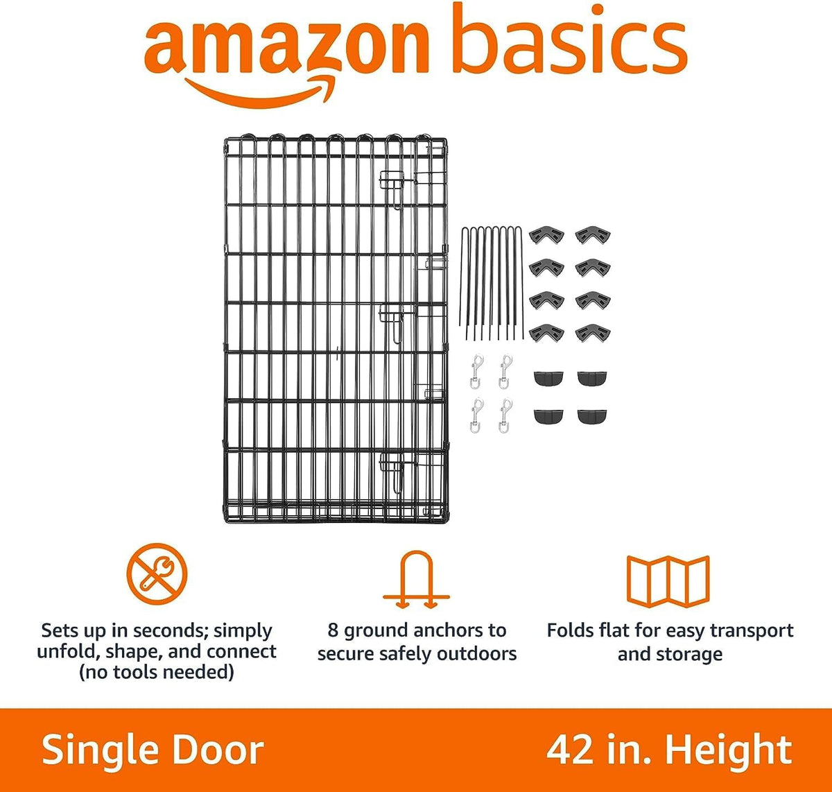 Amazon Basics Foldable Octagonal Metal Exercise Dog Playpen - Indoor/Outdoor, Single Door, Large (8
