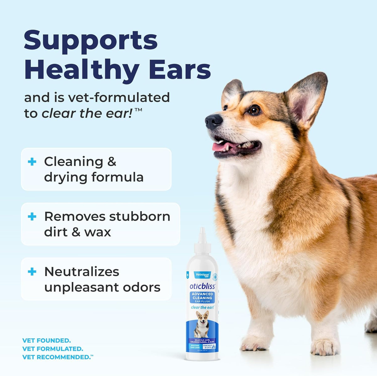 Vetnique Oticbliss Cat & Dog Ear Cleaners: Medicated Dog Ear Drops for Infection, Antiseptic Flush