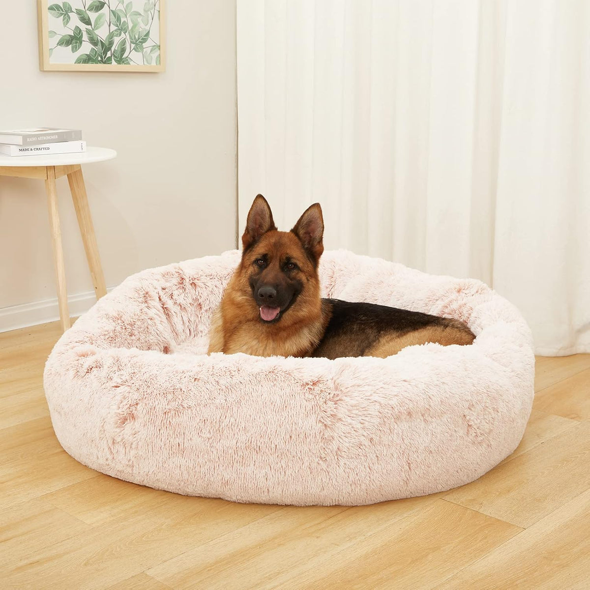 Bedfolks Calming Donut Dog Bed, 45-Inch Round Plush Anti-Anxiety Dog Bed, Washable with Non-Slip