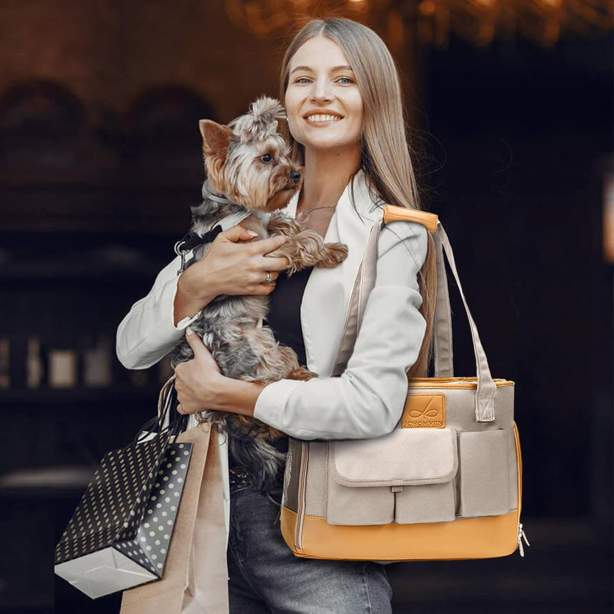 Dog Carrier, Cat Carrier, Pet Carrier, Foldable Waterproof Premium PU Leather Oxford Cloth Dog