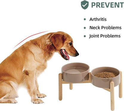 Ceramic 8.2inch Raised Dog Bowl with Stand for Large- Breed Dogs, Pet Food and Water Feeder (Double