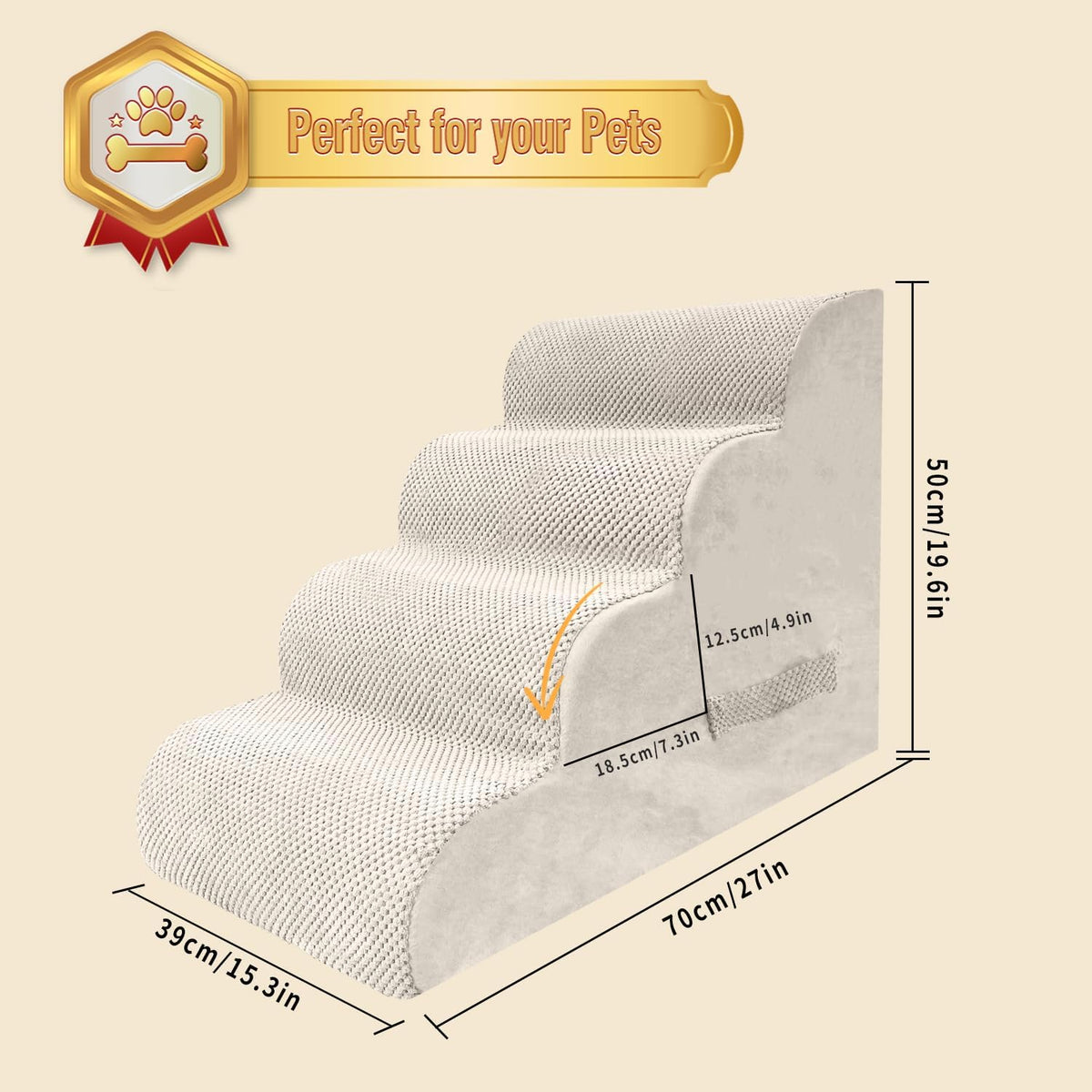 PAWSCART Dog Stairs for Small Dogs and Cats, 4-Step Dog Steps for Bed, 19.6" H Pet Stairs for High