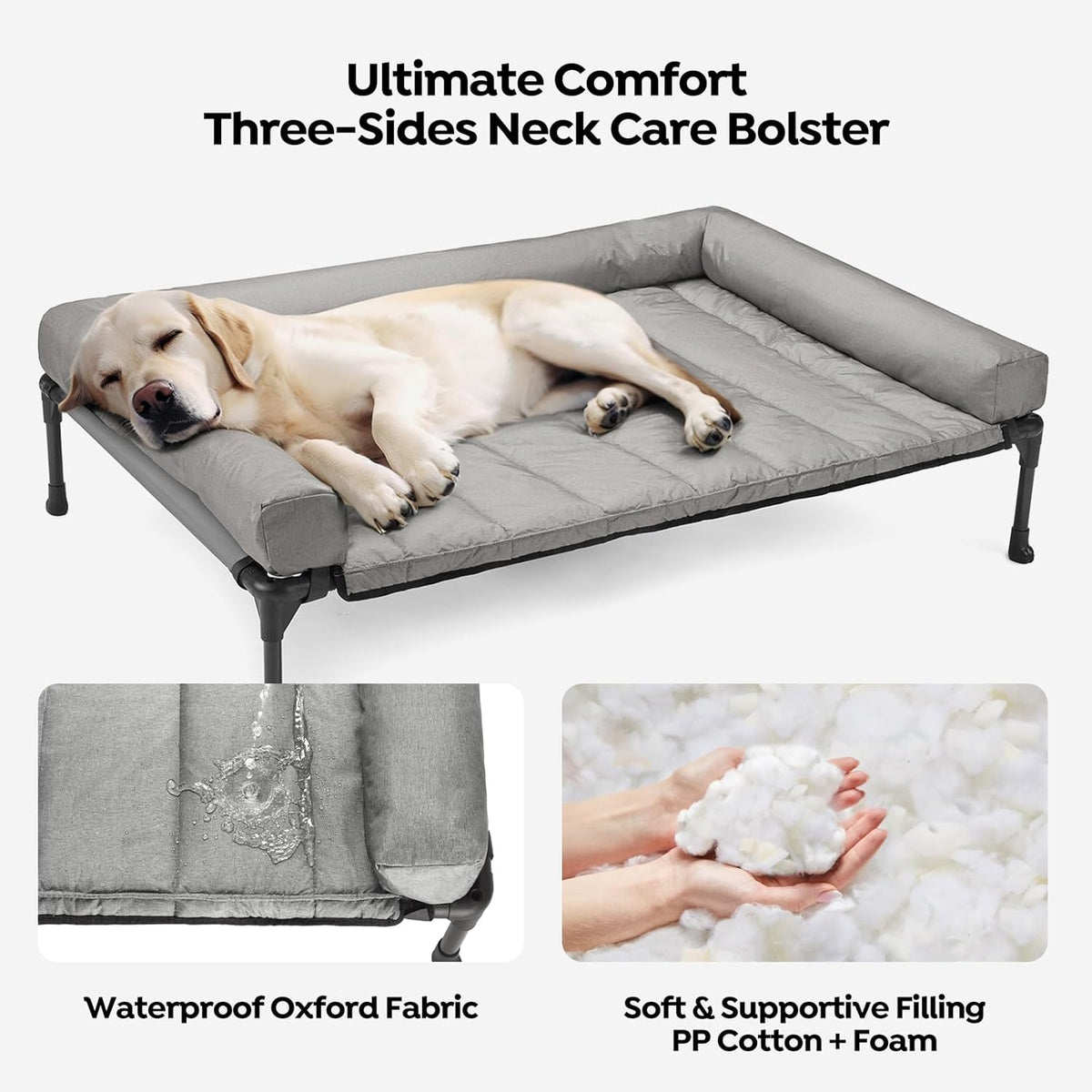 Veehoo Cooling Elevated Dog Bed Add Removable Waterproof Bolster Cushion Mat, Raised Pet Cot with