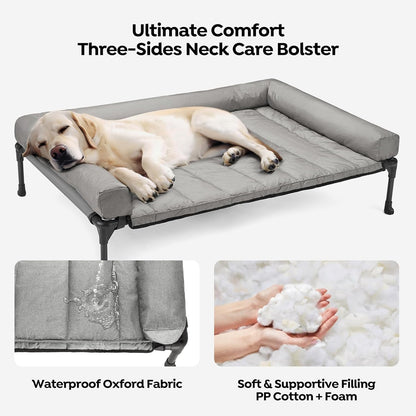 Veehoo Cooling Elevated Dog Bed Add Removable Waterproof Bolster Cushion Mat, Raised Pet Cot with