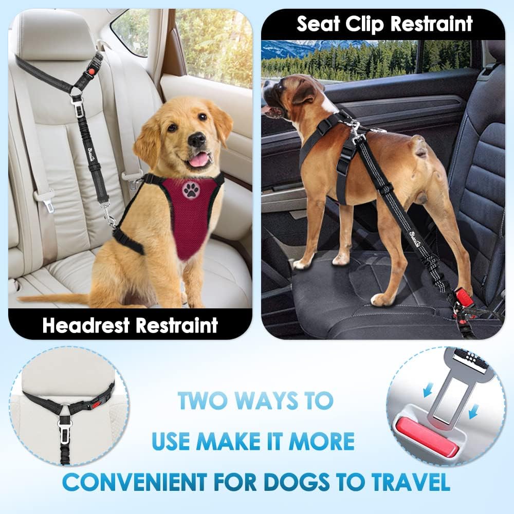SlowTon Dog Seat Belt for Car, 2 Pack Dog Car Harness Seatbelt Adjustable with Elastic Bungee