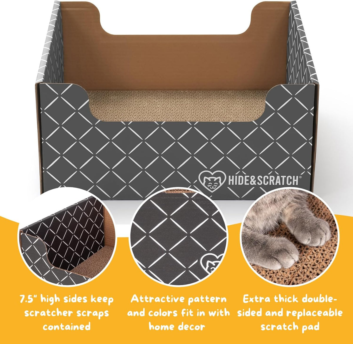 HIDE & SCRATCH Cat Scratcher Box and Cat Bed with Refillable Double-Sided Cardboard Scratch Pad for