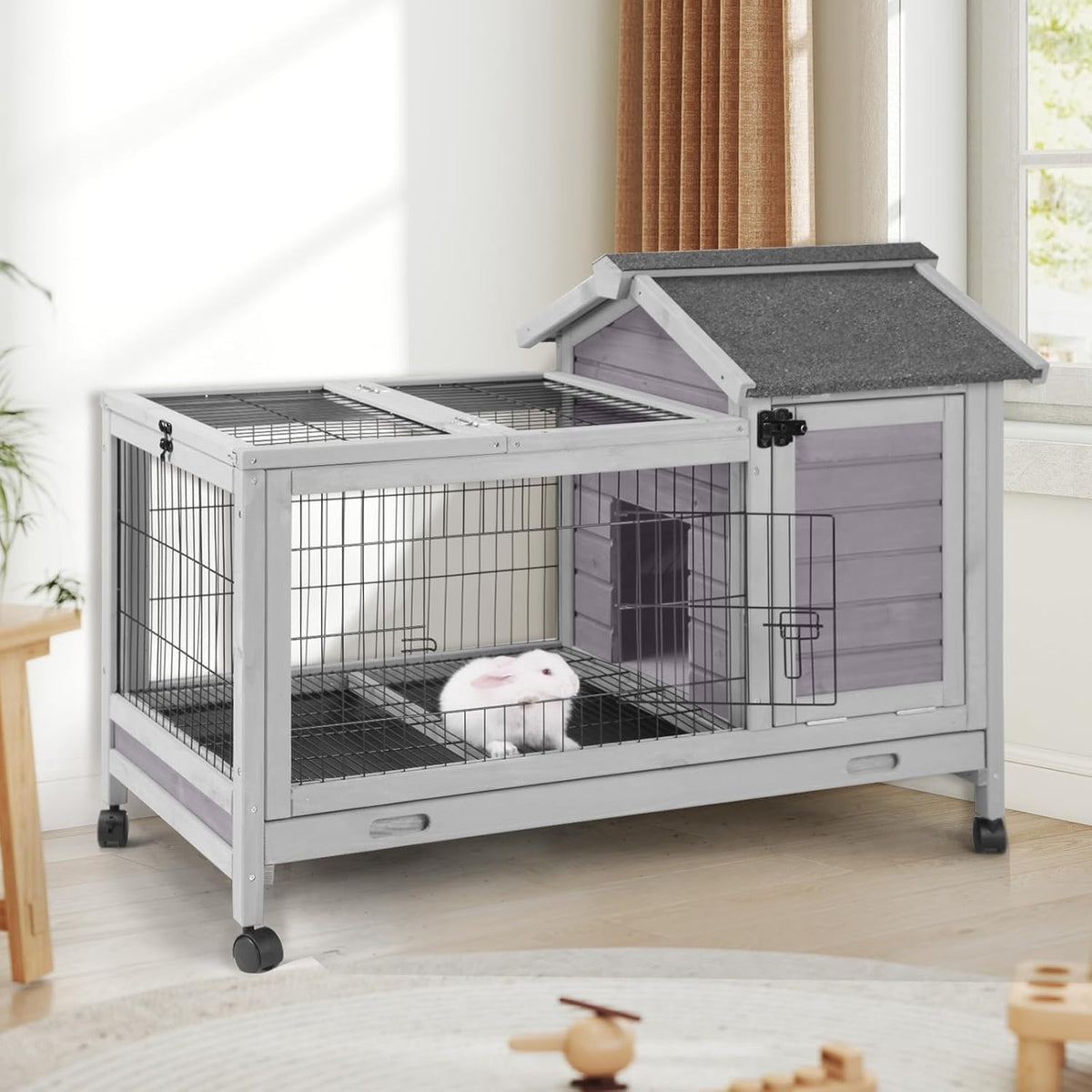 AIVITUVIN Rabbit Hutch Indoor with Wire Rabbit Cage Outdoor Bunny Cage with Run Guinea Pig Cage