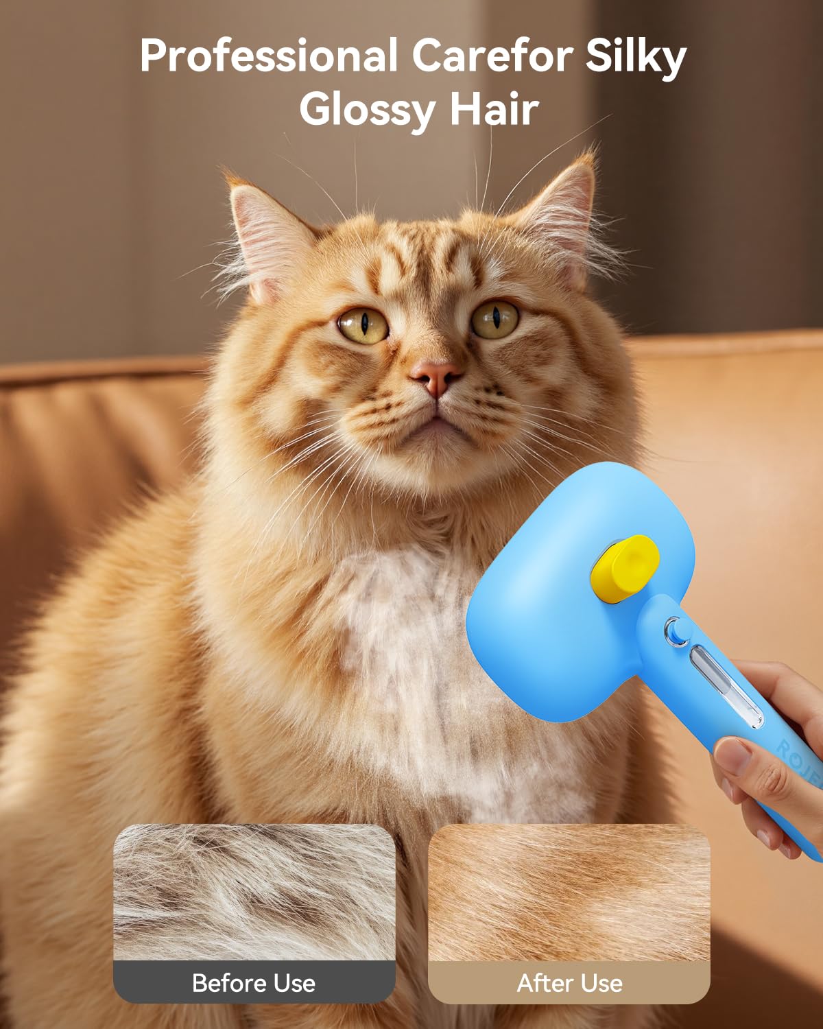 ROJECO 3-in-1 Pet Steam Brush for Cats&Dogs - Detangling Comb with Adjustable Mist, Handheld