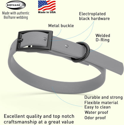 Dogline Biothane Waterproof Dog Collar Strong Coated Nylon Webbing with Black Hardware Odor- Proof