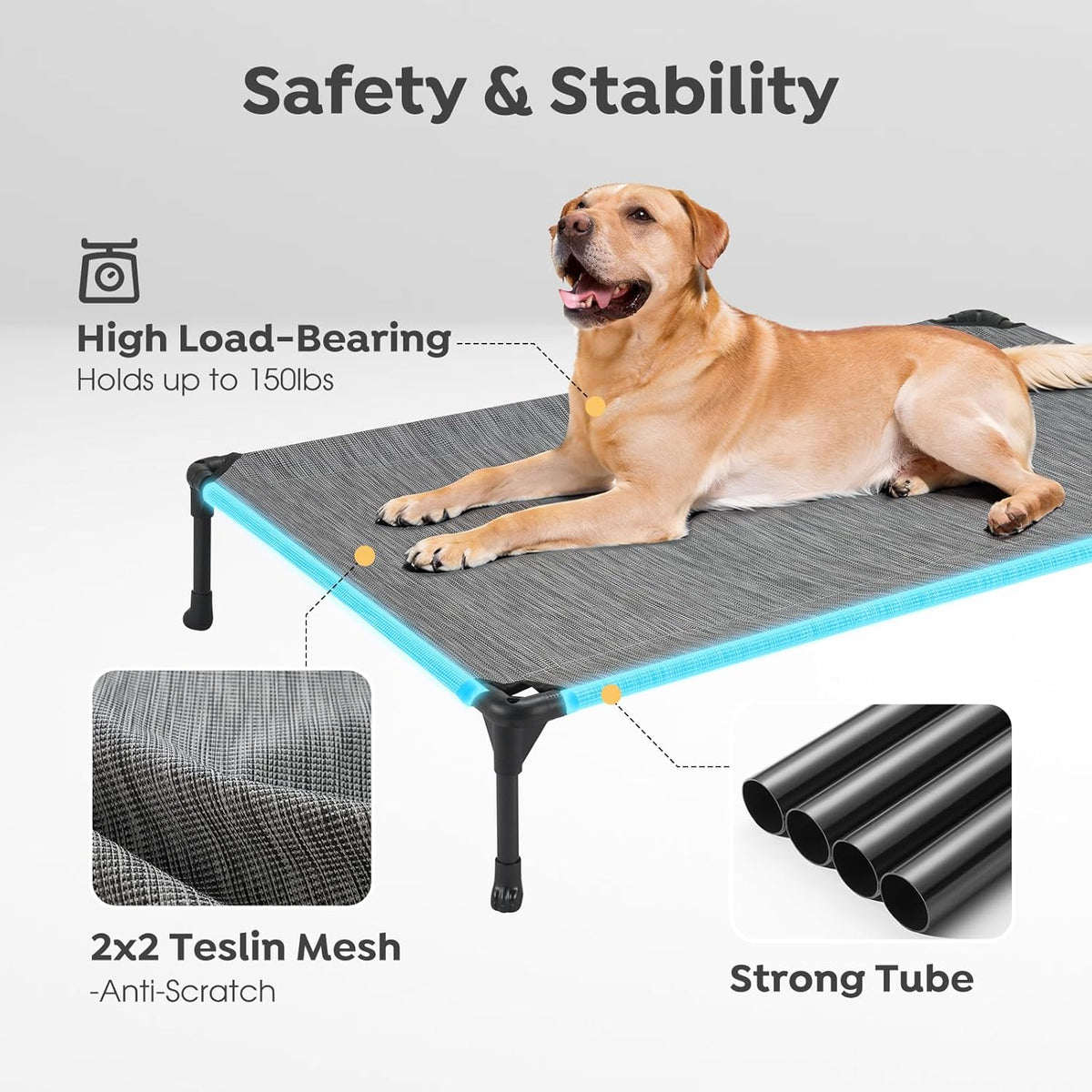 Veehoo 2-Pack Raised Dog Beds - Cooling Portable Pet Cot with No-Slip Feet, Breathable Mesh, Size