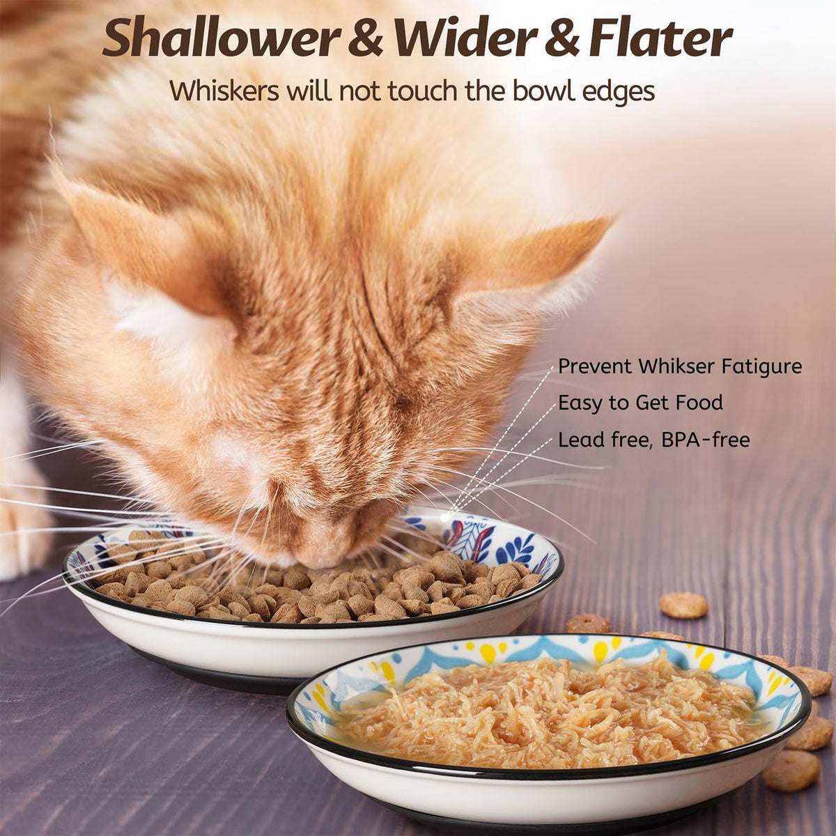 Non-Slip Cat Bowl,Ceramic Cat Food Bowls with Silicone Bottom, Anti-Whisker Fatigue Cats Dishes