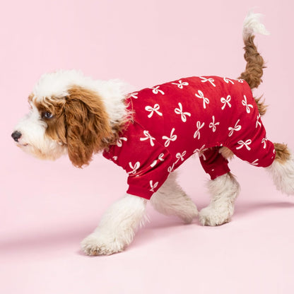 Fitwarm Bowknot Dog Pajamas, Warm Clothes for Small Dogs Girl, Fleece Pet Onesie with Feet