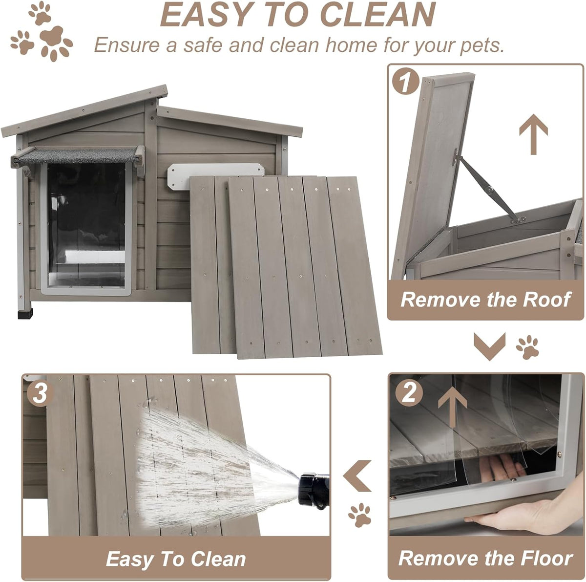 43" L Outdoor Extra Large Dog House with Removable Floor, Raised Feet, Anti-Chewing Iron Frame