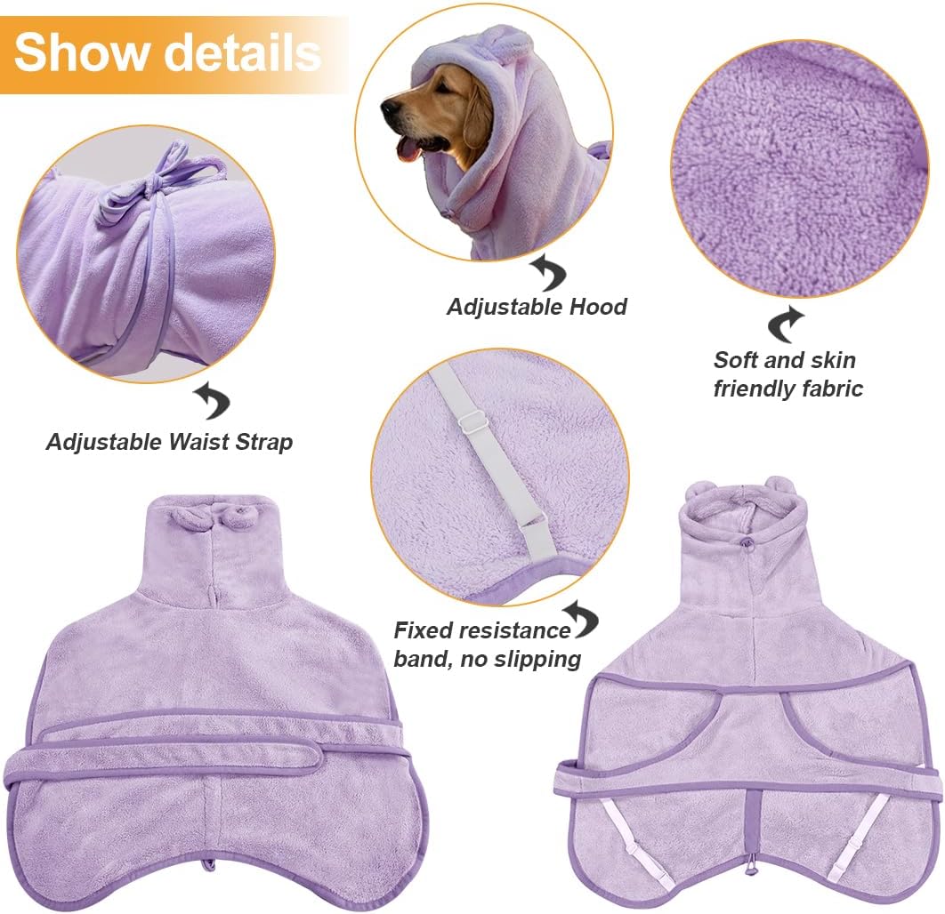Microfiber Dog Bathrobe Towel Super Absorbent Dog Quick Dry Bathrobe for Puppies, Suitable for