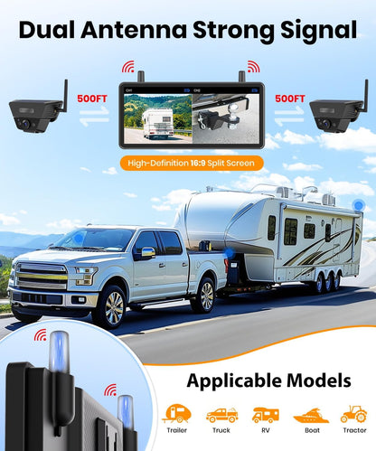 Solar Backup Camera Wireless for RVs and Trailers No-Installation - 7.2" HD 1080P Monitor,Dual