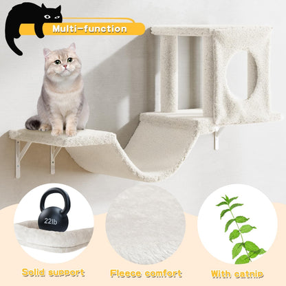 NUNU LAB Cat Wall Shelves, 6 Pcs Luxury Wall-Mounted Cat Climber Set, Indoor Cat Furniture with 1