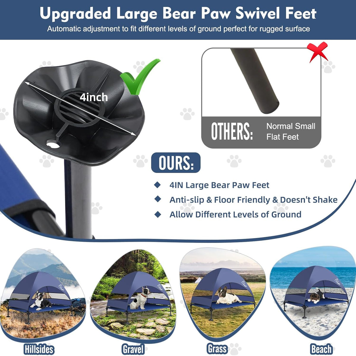 Upgraded Elevated Dog Bed with Canopy, Portable Raised Outdoor Dog Bed with Stable Anti-Slip Feet