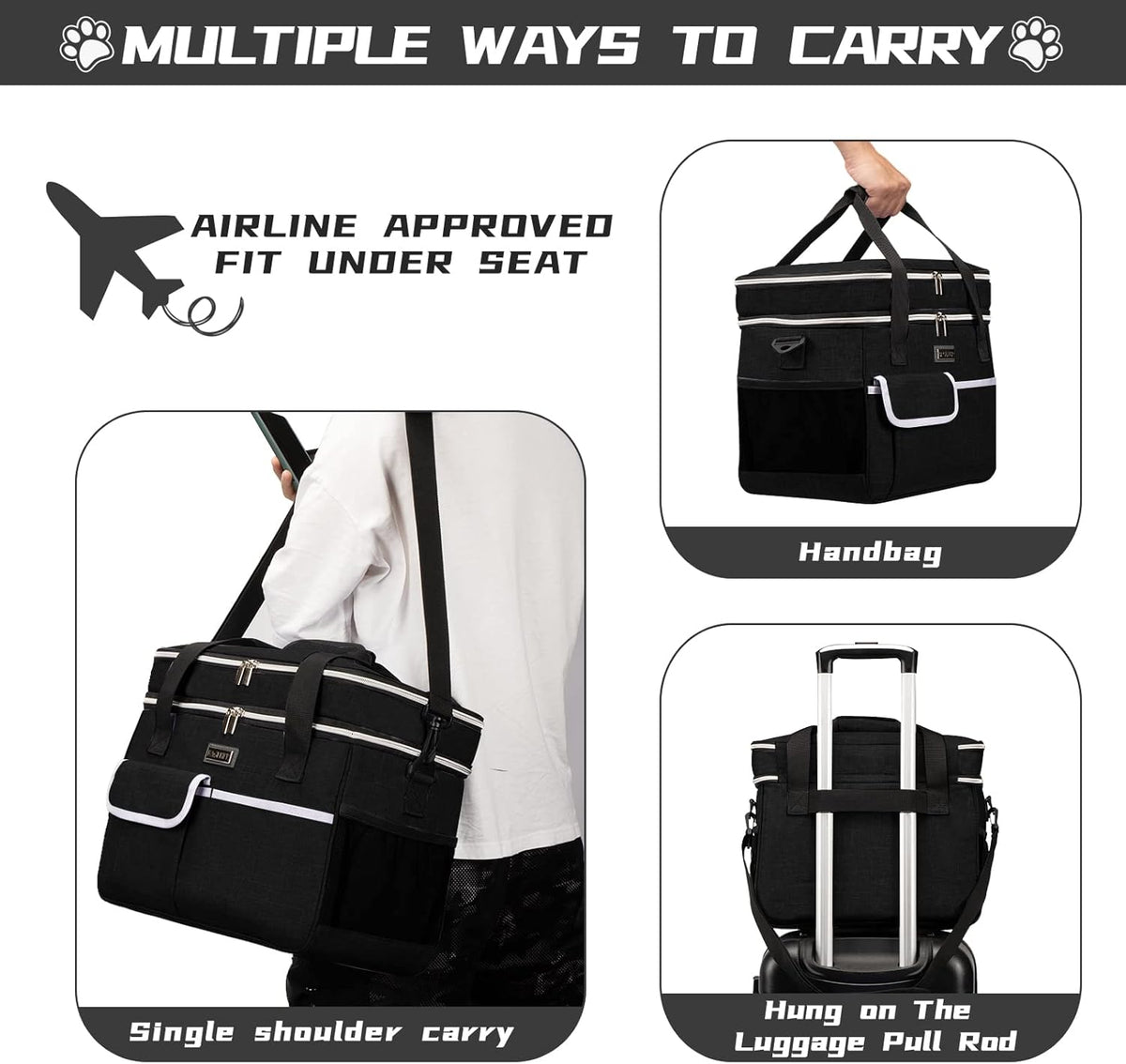 BAGLHER Dog Travel Bag for Supplies - Double-Layer Airline Approved Weekend Pet Travel Organizer