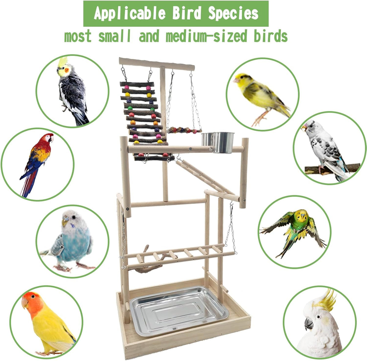 Hamiledyi 4 Layers Large Bird Playground 32" H Pet Parrot Playstand Gym Perch Wood Playpen for