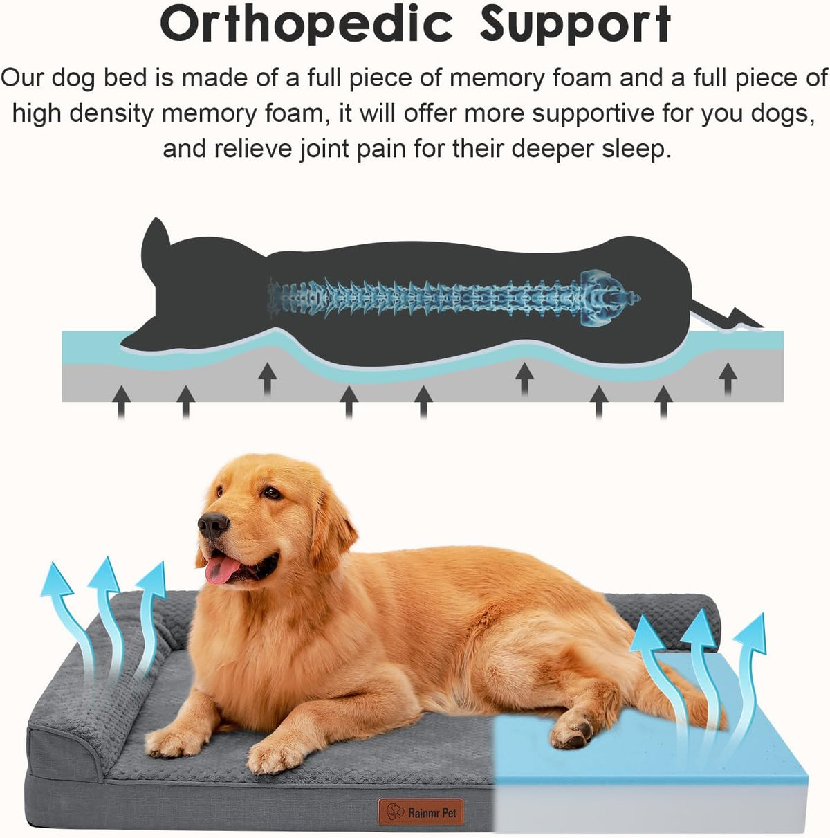 Orthopedic Dog Bed, 3 Inch Memory Foam Dog Beds for Large Dogs, Washable Removable Cover, Nonskid