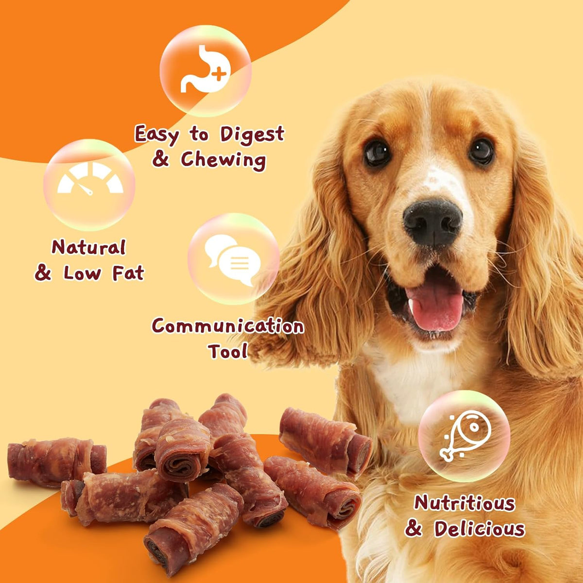 Jungle Calling Triple Flavor Rolls Dog Treats, Made with Real Chicken Duck Beef Meat, Rawhide Free