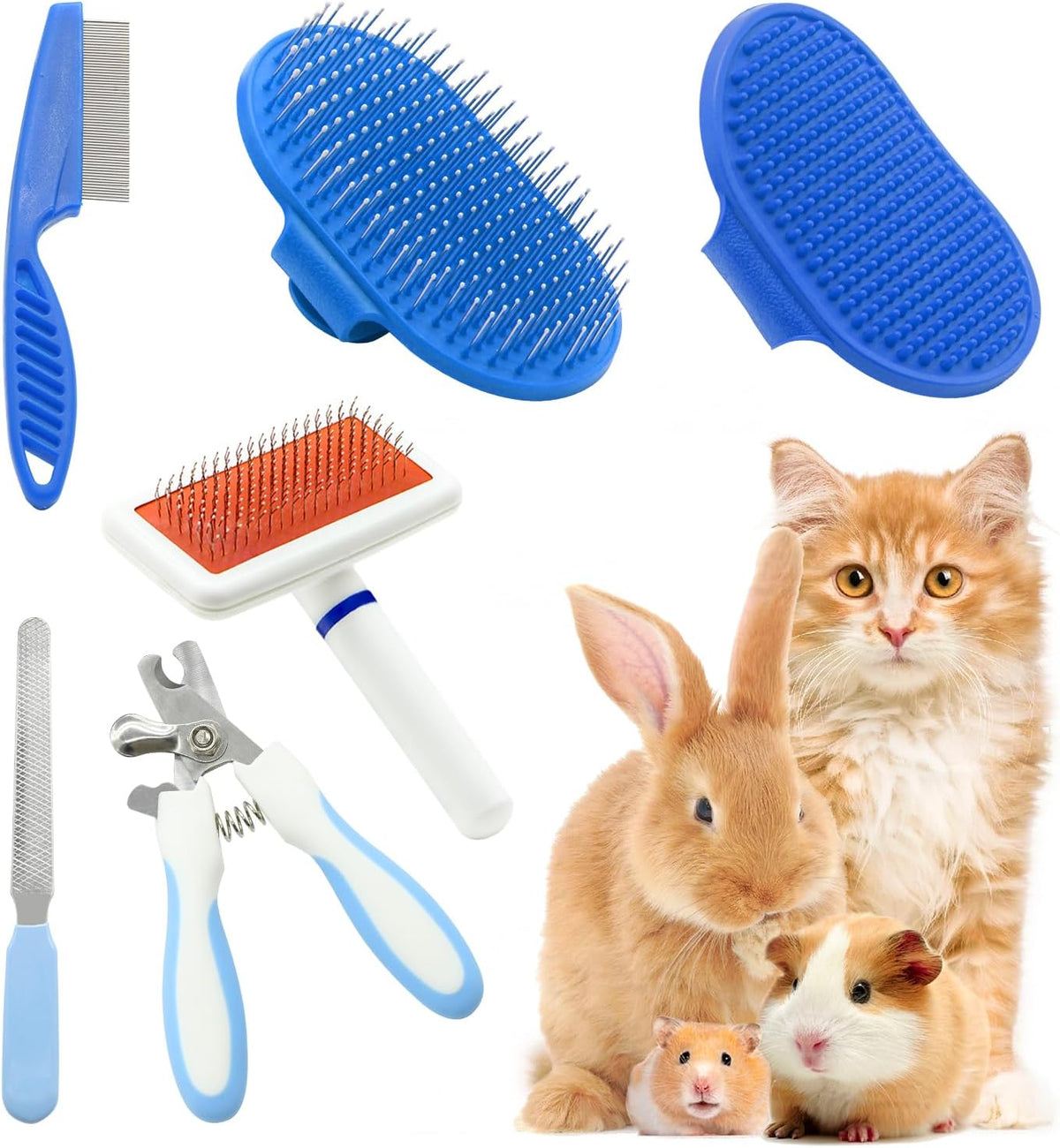 Pet Grooming Kit with Slicker Brush Bath Massage Glove Brush Pet Shedding Comb Nail Clipper Trimmer