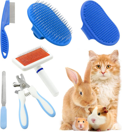 Pet Grooming Kit with Slicker Brush Bath Massage Glove Brush Pet Shedding Comb Nail Clipper Trimmer