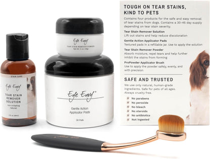 Eye Envy Dog Tear Stain Remover Starter Kit with ProPowder Brush | Stain Solution, Applicator Pads