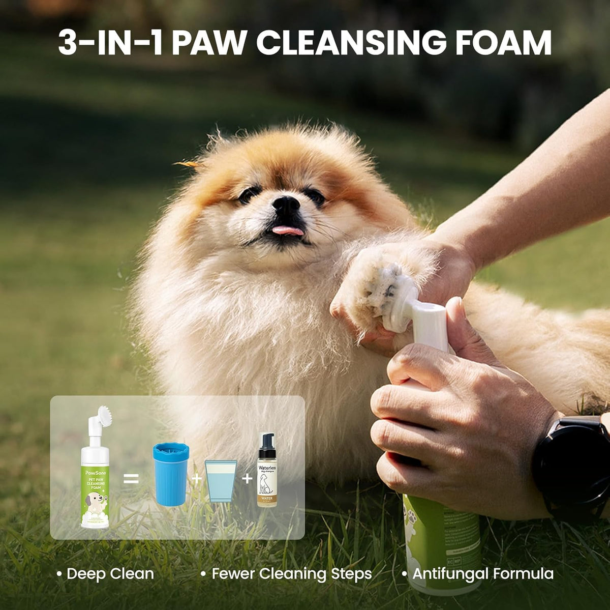 Paw Cleaner for Dogs & Cats, No-Rinse Foaming Pet Foot Washer with Built-in Scrubber Brush for