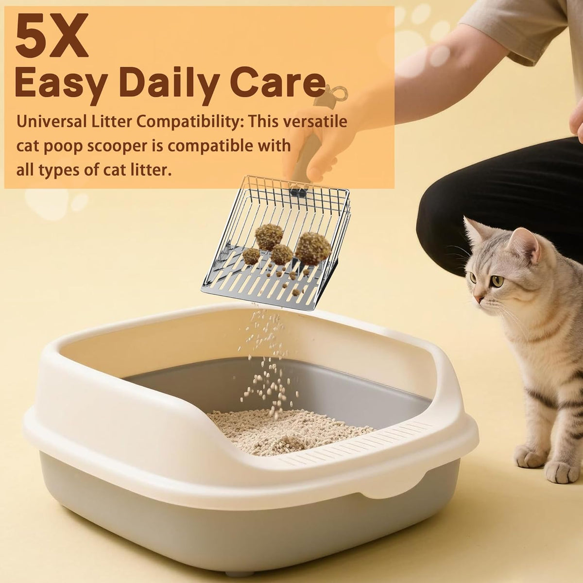 Heavy Duty Stainless Steel Cat Litter Scoop with Holder - Non-Slip Handle, Quick-Sifting Grid &
